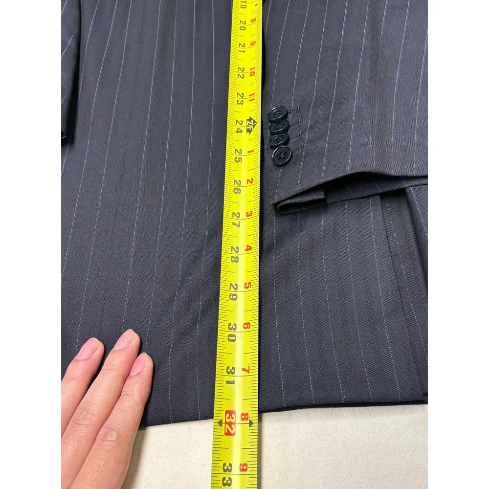 Canali‎ Mens Navy Blue Pinstripe Wool 3 Button Blazer Italy 56R UK 46 US
